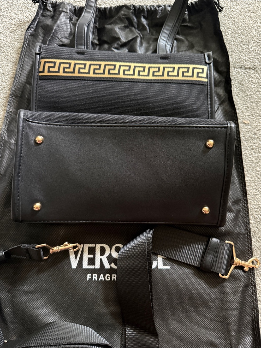 Versace Fragrances Black Bag with Gold Greek Key Trim - Picture 7 of 8